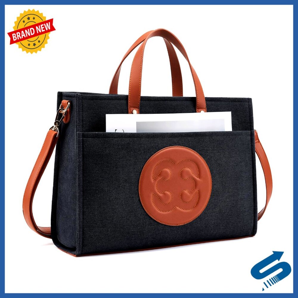 Denim Tote Bag Laptop Shoulder Bag Work Office Casual Business Versatile